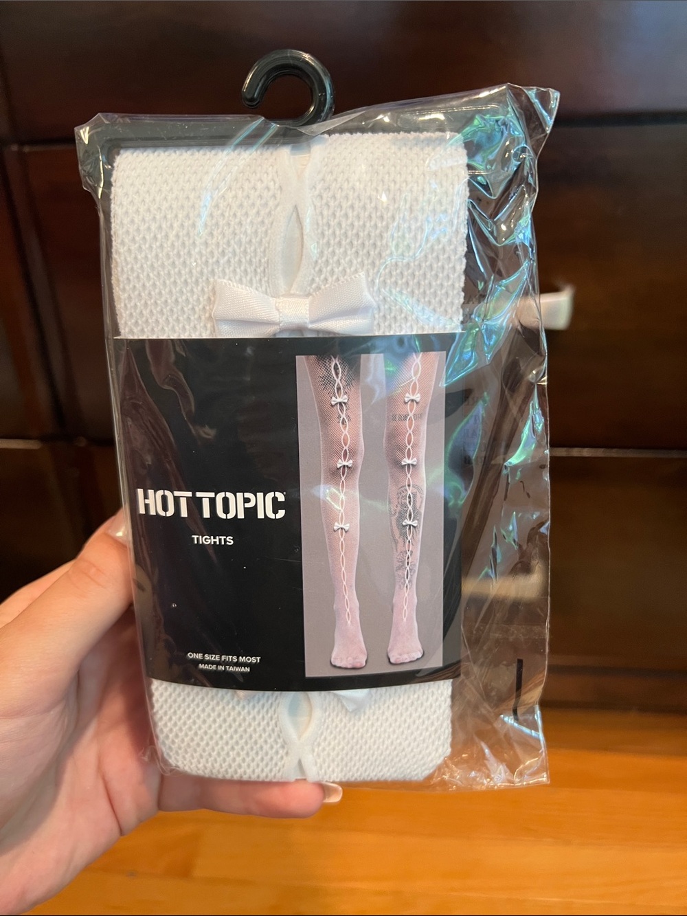 Hot Topic White Decorative Ladder-Bow Tights